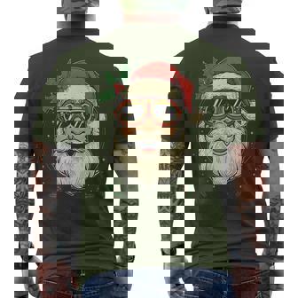 Santa Claus Wears Aviator Glasses And A Cheerful Face Men's T-shirt Back Print | Mazezy