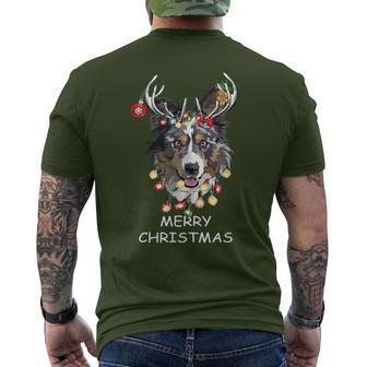 Santa Reindeer Border Collie Dog Christmas Lights Xmas Men's T-shirt Back Print - Thegiftio UK
