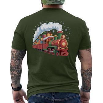 Santa Train Lights Snow Christmas Winter Holiday Men's T-shirt Back Print - Thegiftio UK