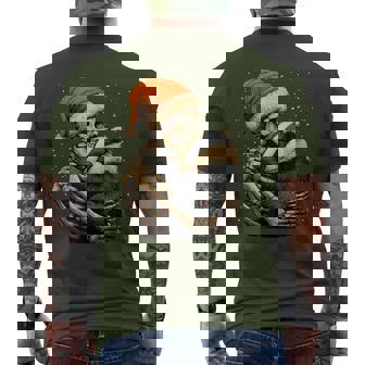 Skeleton Hugging Badger Santa Hat Snow Gothic Christmas Men's T-shirt Back Print - Monsterry