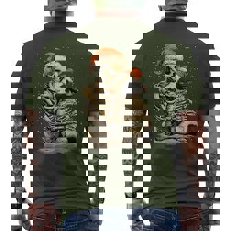 Skeleton Hugging Cow Santa Hat Snow Gothic Christmas Animal Men's T-shirt Back Print - Monsterry