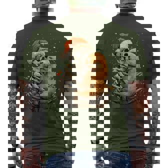 Skeleton Hugging Seal Santa Hat Snow Gothic Christmas Animal Men's T-shirt Back Print - Monsterry