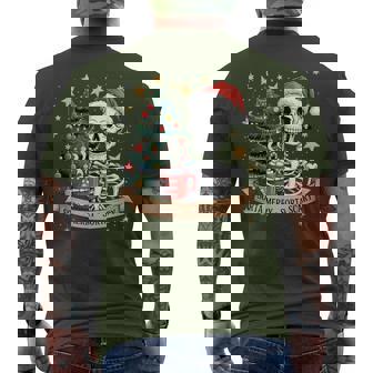 Sorta Merry Sorta Scary Retro Skeleton Hot Cocoa Christmas Men's T-shirt Back Print - Monsterry