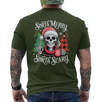 Sorta Merry Sorta Scary Retro Skeleton Hot Cocoa Christmas Men's T-shirt Back Print - Thegiftio UK