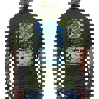 Van Gogh Starry Night Winter Christmas Reindeer Cat Men's T-shirt Back Print - Seseable