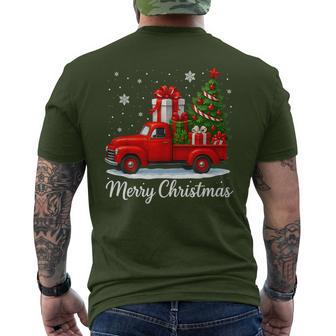 Vintage Merry Christmas Red Truck Xmas Tree Boys Men Men's T-shirt Back Print - Thegiftio UK
