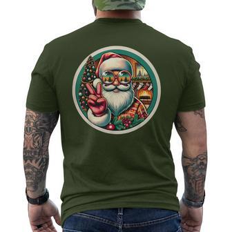 Vintage Santa Victory Sign Christmas Tree Fireplace Retro Men's T-shirt Back Print - Thegiftio UK