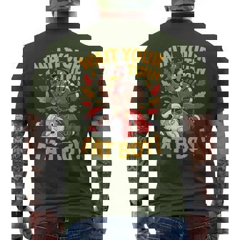 Wait Your Turn Fat Boy Thanksgiving Turkey Santa Men's T-shirt Back Print - Thegiftio