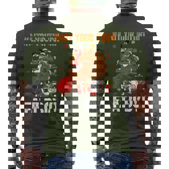 Wait Your Turn Thanksgiving Turkey Santa Holiday Humor Men's T-shirt Back Print | Mazezy