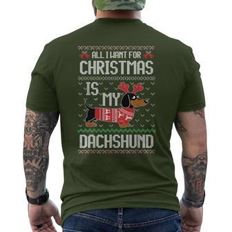 All I Want Is My Dachshund Wiener Dog Christmas Ugly Sweater Men's T-shirt Back Print - Thegiftio UK