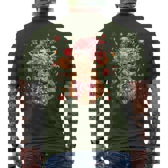 Western Highland Cow Lover Coquette Bow Merry Christmas Men's T-shirt Back Print - Monsterry