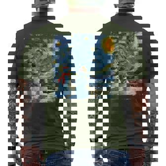 Winter Snowman Van Gogh Starry Night Christmas Men's T-shirt Back Print - Seseable