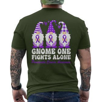 Xmas Gnome One Fights Alone Purple Ribbon Pancreatic Cancer Men's T-shirt Back Print - Thegiftio UK