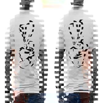 2本指 ピースサイン キュート ビクトリー ハンド ジェスチャー ピースシンボル メンズTシャツ バックプリント - Kawaiitshirt