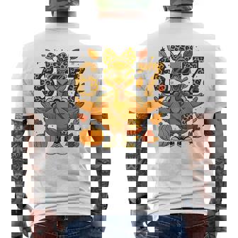 6 7 Thanksgiving Leopard Bow Turkey Six Seven Teacher Men's Back Print T-Shirt | Mazezy