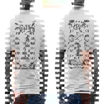 Aloha ハワイ ダンサー ヤシの木 ハイビスカス ウクレレ ルアウ ラインアート メンズTシャツ バックプリント - Kawaiitshirt