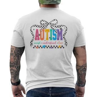 Autism Awareness Accept Understand Love Checkered Bow Men's T-shirt Back Print - Seseable