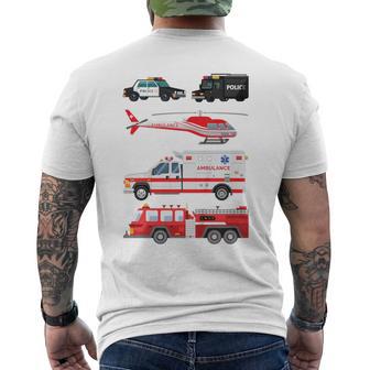 Bambino Auto Della Polizia Camion Dei Pompierieicolo Ambulanza T-shirt da uomo con stampa posteriore - Novitaregali