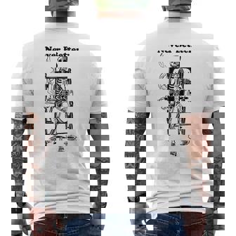 Never Better Vintage Pipe Smoking Halloween Skeleton Men's Back Print T-Shirt | Mazezy