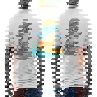 Blue Penguin Surfer Riding a Wave Cute Summer Men's Back Print T-Shirt | Mazezy