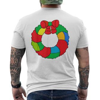 Building Bricks Christmas Patchwork Wreath Brickmas Builder Men's T-shirt Back Print - Thegiftio UK