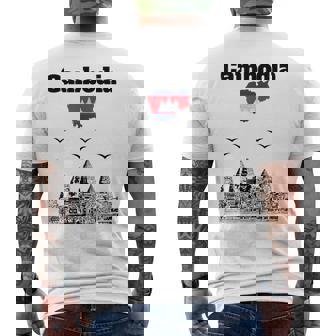 Cambodia Trip Souvenir Architecture Lover Cambodian Flag Men's Back Print T-Shirt | Mazezy