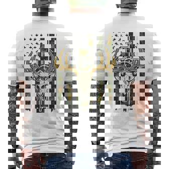 Camo American Flag Elk Skull Buck Deer Hunting Youth Boy Men Men's Back Print T-Shirt | Mazezy