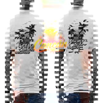 Cancun Mexico Sunset Palm Tree Beach Summer Vacation Travel Men's Back Print T-Shirt | Mazezy
