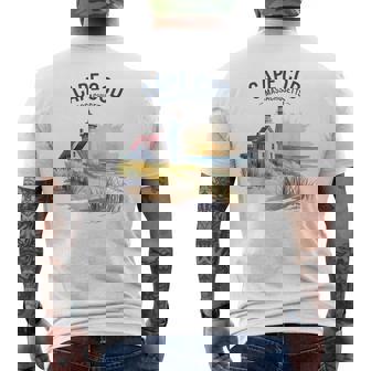 Cape Cod Massachusetts Vintage Watercolor Scenic Travel Men's Back Print T-Shirt | Mazezy