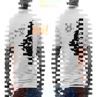 Cat Climbing Wall Says Hi Kitten Lover Premium Men's Back Print T-Shirt | Mazezy