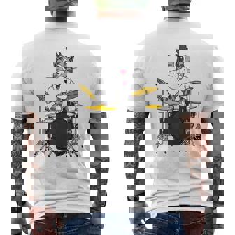 Cat Playing Drums Drummer Music Teacher Musician Tank Top Men's Back Print T-Shirt | Mazezy