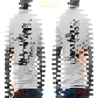 Cat Wearing Sunglasses Playing Flute Music Musician Men's Back Print T-Shirt | Mazezy