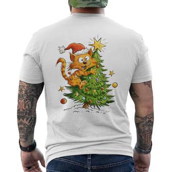 Christmas Cat Tree Mischief Cute Holiday Kitty Chaos Tank Top Men's Back Print T-Shirt | Mazezy