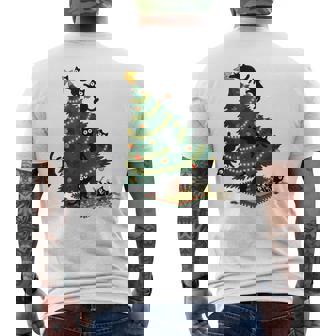 Christmas Cats Xmas Tree Chaos Holiday Cat Lover Men's Back Print T-Shirt | Mazezy