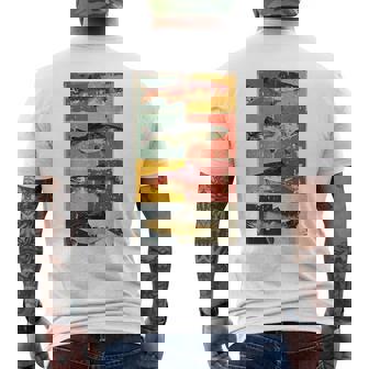 Coastal Ocean Salmon Retro Color Gyotaku Fisherman Aesthetic Men's Back Print T-Shirt | Mazezy