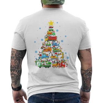 Colorful Construction Trucks Stacked Into A Christmas Tree Men's T-shirt Back Print - Thegiftio UK