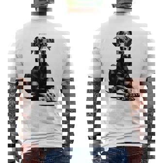 Cool Doberman With Floppy Ears Lying Pose On Chest Men's T-shirt Back Print - Thegiftio