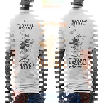 Corgi & Goose Meme Dog Lover Humor Sarcasm I Demand Justice Men's Back Print T-Shirt | Mazezy