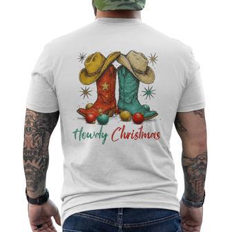 Country Western Christmas Howdy Cowboy Boots Holiday Men's Back Print T-Shirt | Mazezy