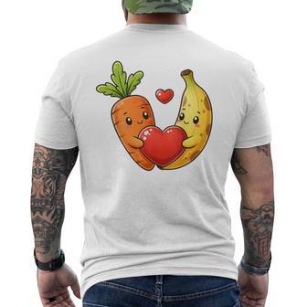 Cute Carrot And Banana Vegan Valentine Couple Men's Back Print T-Shirt | Mazezy
