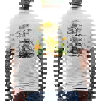 Cute Frog Holding Giant Chamomile Cute Frog In The Rain Men's Back Print T-Shirt | Mazezy