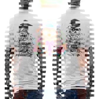 Cute Graduation Owl Holding Diploma T Shirt Men's Back Print T-Shirt | Mazezy