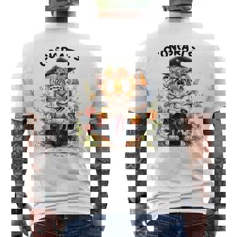 Cute Graduation Tiger Holding Diploma T Shirt Men's Back Print T-Shirt | Mazezy