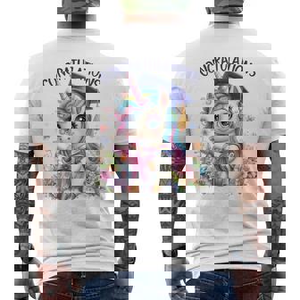Cute Graduation Unicorn Holding Diploma T Shirt Men's Back Print T-Shirt | Mazezy