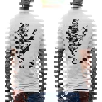 Cute Kitten Playing Ice Hockey Stick Puck Ice Hockey Cat Men's Back Print T-Shirt | Mazezy