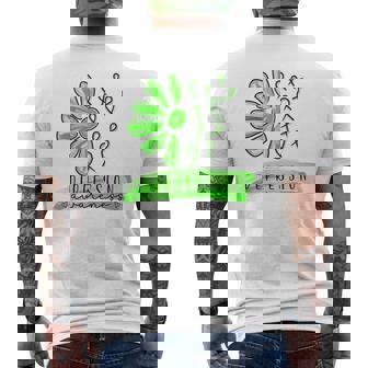 Depression Awareness Support Green Flower Petal Ribbons Men's Back Print T-Shirt | Mazezy