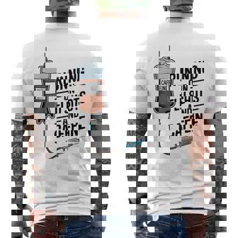 Doctor Nurse Hospital Life Running On Flu Shots And Caffeine Men's Back Print T-Shirt | Mazezy