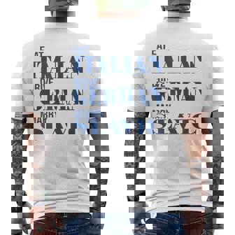 Eat Italian Drive German Marrylavic Quote Car ユーモア メンズTシャツ バックプリント - Kawaiitshirt