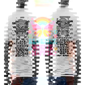 Elderly Hippie Retro Vibe Butterfly Vintage 70s Groovy Men's Back Print T-Shirt | Mazezy