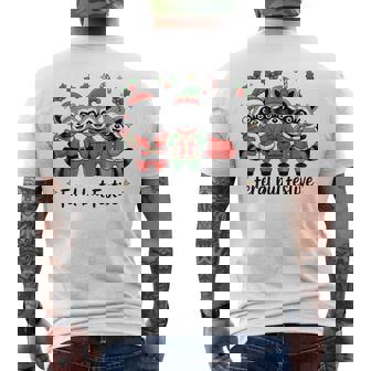 Feral But Festive Christmas Cute Raccoon Elf Santa Hat Men's T-shirt Back Print - Thegiftio